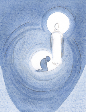 The dark shabby 'cave' of my soul was being lit and enlarged by His presence there, in His glory, 2000 (w/c on paper)