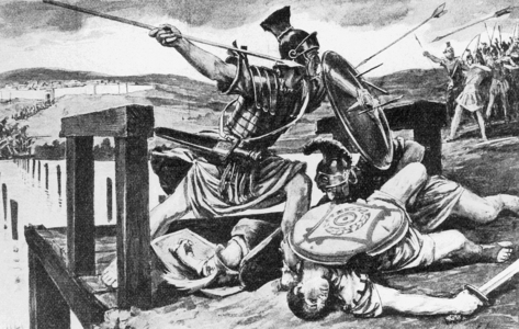 Horatius Cocles defends Rome (b/w photo)