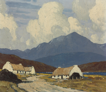 Roadside Cottages, Below Mweelrea Mountain, 1940 (oil on panel)