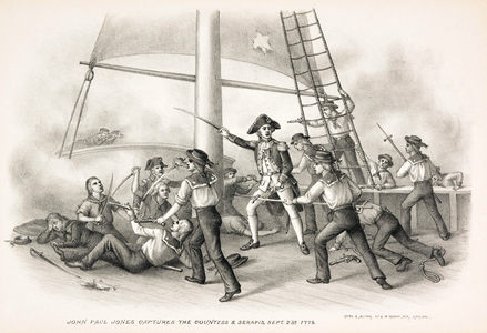 John Paul Jones captures the Countess & Serapis, 23rd September,  1779, pub.1885 (litho)