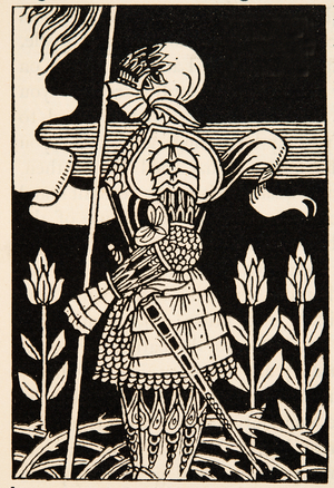 Knight of Arthur, preparing to go into battle, 1894 (engraving)