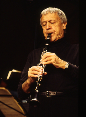 Michel Portal - portrait of the French musician and composer playing the clarinet, 2004. b. 27 November 1935.