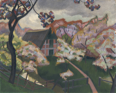 House and Flowering Cherry Trees, Hamburg, 1907 (oil on canvas)