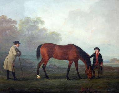 'Furiband', with his Owner, Sir Henry Harry Harpur, 6th Bt (1739-1789) and a Groom