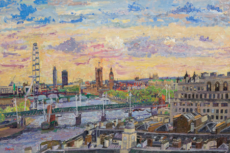 Brettenham House and Parliament from Kings, 2015 (oil on board)