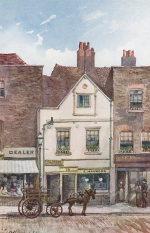 Lost London: Maunder's Fish Shop, No 72 Cheyne Walk, Chelsea (colour litho)