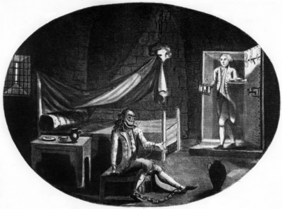 The iron mask (dead in 1703) one of the most famous prisoner of France, we don't know who he was (some people say he was the brother of LouisXIV) here in his cell, engraving