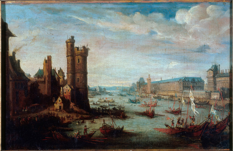 The Tour de Nesle, the Grande Galerie and the Louvre, seen from Pont-Neuf, circa 1630, between 1625 and 1635 (oil on canvas)