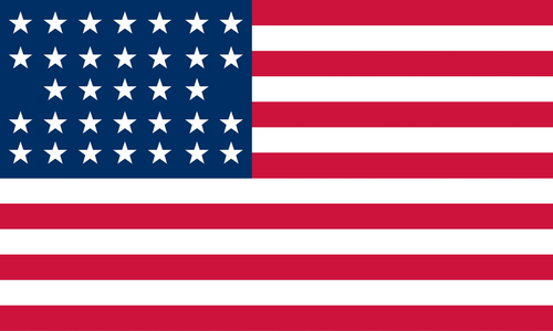 Historical flag of the United States of America. 1859 to 1861. At start of the Civil War the flag had 33 stars; flag was never changed to reflect states that had seceded.