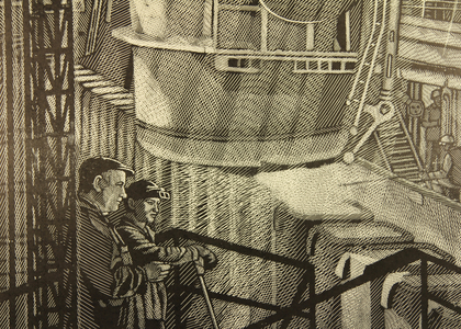 Steelworkers, 1969 (linocut)