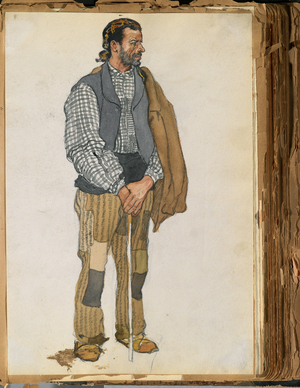 Sketch of a Spanish man, 1906 (w/c & graphite on paper mounted in scrapbook)