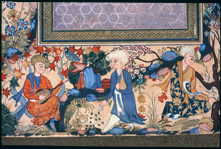 Musical scene in garden with lute type instrument …