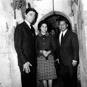 French Restaurateur Claude Terrail Showing Around his Restaurant The Silver Tower (La Tour D' Argent) in Paris To Cambodian Prince Sihanouk and his Wife Princess Norodom Monineath Sihanouk (Born Paule Monique Izzi), February 17, 1967 (b/w photo)