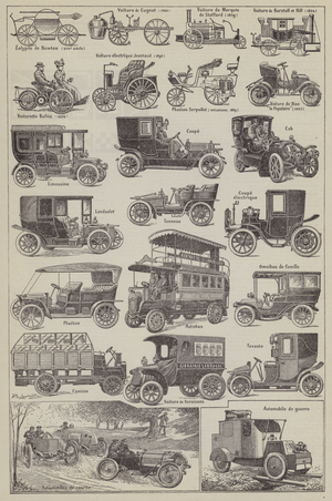 Early motor vehicles (engraving)