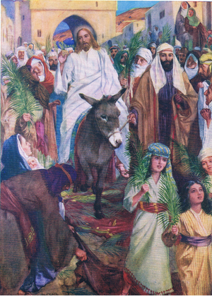Jesus enters Jerusalem, from The Bible Picture Book published by Thomas Nelson, c.1950 (colour litho)
