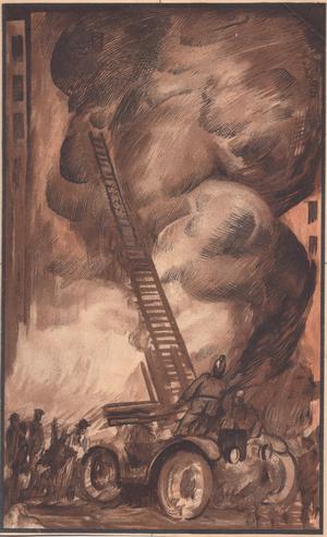 A Fire in Moscow, 1917-25 (colour litho)