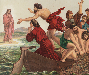 Christ appearing at the Lake Of Tiberias (colour litho)