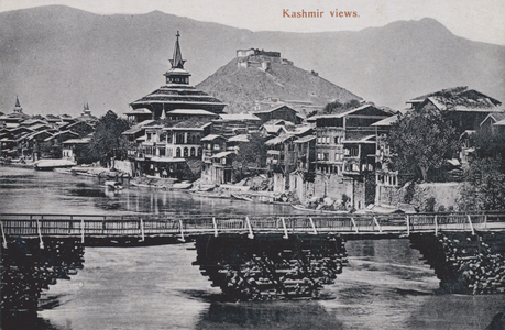 Bridge, Kashmir, India (b/w photo)
