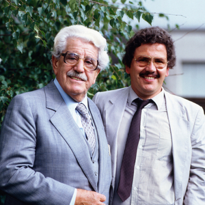 The German theater and folk actor Willy Millowitsch poses for some portrait shots with his son Peter, Germany 1980s