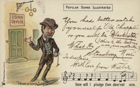 Alcoholic outside a pawnbroker's (colour litho)