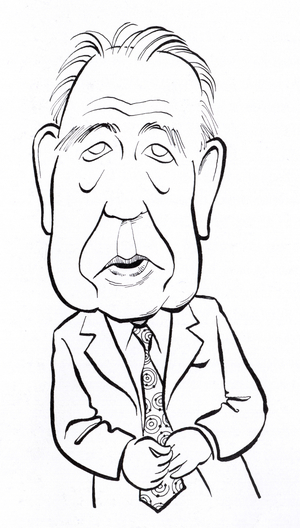 Niels Bohr, Danish Physicist, caricature by John Minnion