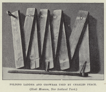 Folding ladder and crowbar used by Charles Peace, Black Museum, New Scotland Yard (engraving)