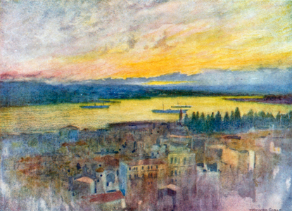 Golden Horn form the British Hospital, Galata (colour litho)