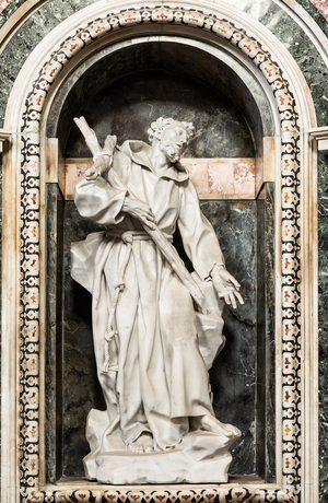 Cathedral of San Cataldo, Chapel of San Cataldo, semi-ellipse of the right, statue of San Fracesco of Assisi, Taranto, Puglia (photo)