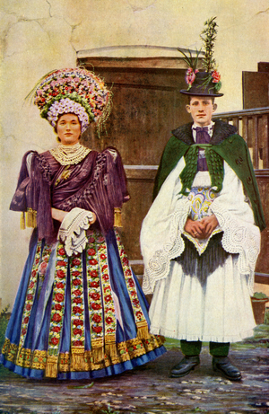 Hungary. Peasant couple in bridal array. 1920