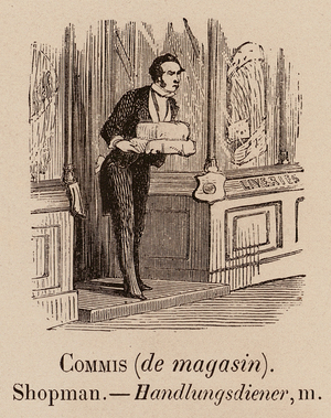 Le Vocabulaire Illustre: Commis (de magasin); Shopman; Handlungsdiener (engraving)