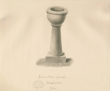Font in Acton Trussell Church: sepia drawing, 1841 (drawing)