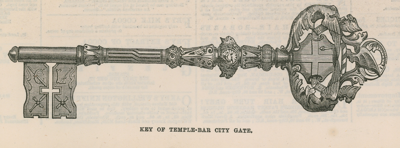 Key of Temple Bar City Gate (engraving)