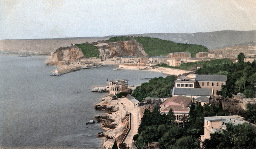 General view of the harbour with castle, Nice, Postcard, 1906
