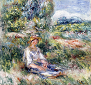 Young Woman Sitting in a Meadow,  (oil on canvas)