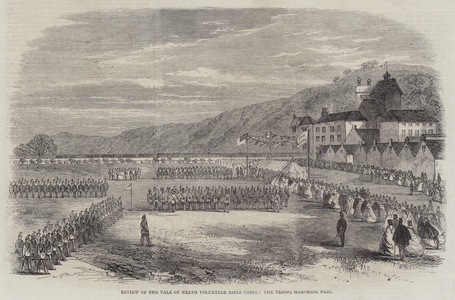 Review of the Vale of Neath Volunteer Rifle Corps, the Troops Marching Past (engraving)