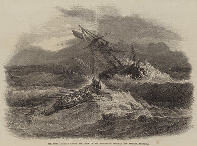 The Rhyl Life-Boat saving the Crew of the Brigantine wrecked off Pansern, Abergele (engraving)
