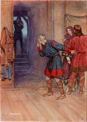 Polonius, King Claudius and Queen Gertrude (w/c & pencil on paper)