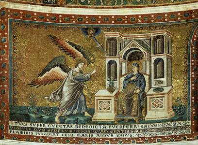 Medieval art : Mosaic - The Annunciation - Santa Maria in Trastevere, Rome, Italy XIII century
