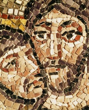 Judas' kiss, detail from " Jesus arrested by Roman soldiers ", 6th century (mosaic)