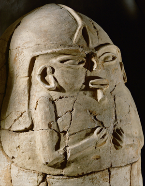 Lid of anthropoid coffin, from Deir el-Balah, Gaza Strip, Israel (clay)