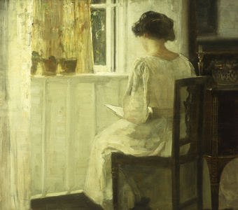 A Woman Reading in a Sunlit Interior  (oil on panel)
