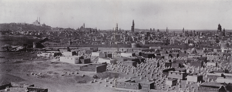 Egypt: General View of Cairo from the Heights near the Tombs of the Khalifs (b/w photo)