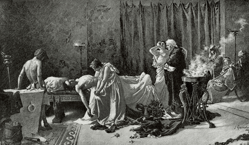 Death of Lucan (39-65 AD). Engraving.
