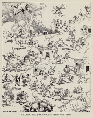 Catching June Brides in prehistoric times (litho)