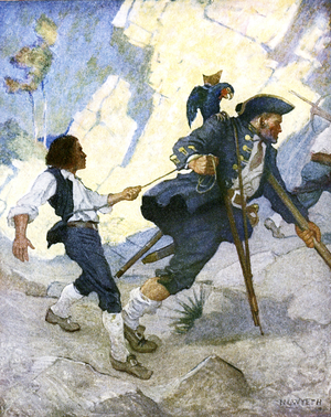 For all the world, I was led like a dancing bear, an illustration from 'Treasure Island' by Robert Louis Stevenson, pub.by Charles Scribner's Sons, 1911 (colour litho)