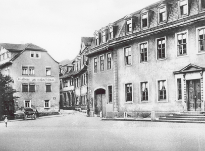 Weimar: Goethehaus mit Gasthaus weiber Schwan (b/w photo)