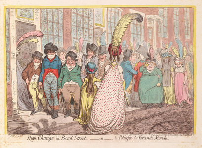 High Change in Bond Street, ou la Politesse de Grande Monde, pub. 1796 (hand coloured engraving)