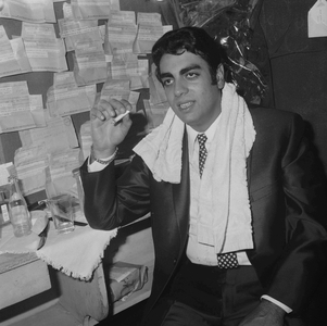 French singer Enrico Macias in his dressing room during his premiere at the Olympia in Paris, on November 4, 1966