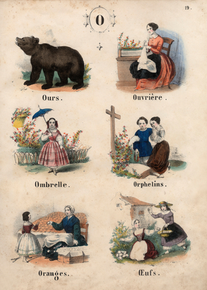 Letter O illustrated, 19th century (engraving)