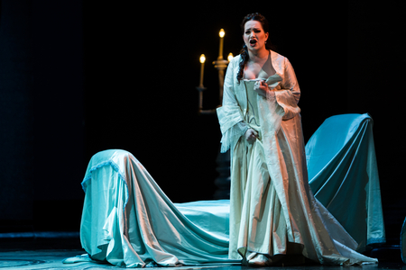 Ksenia Dudnikova as Princess de Bouillon in the opera 'Adriana Lecouvreur', at the Teatro de la Maestranza, Seville, May 2018 (photo)